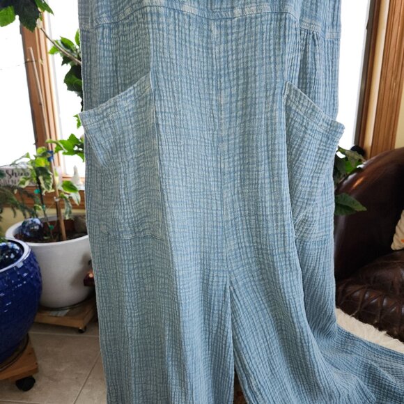 NWT Heyson Lightweight Kangaroo Pocket Wide-Leg Overall Jumpsuit Denim Blue - Picture 2 of 10